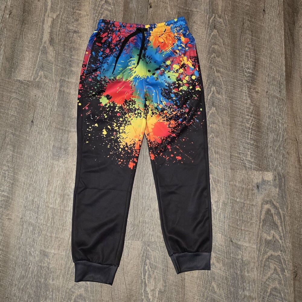 Paint Spatter Splatter Girls Large (10-12) Unbranded Sweat Pants Pockets Black